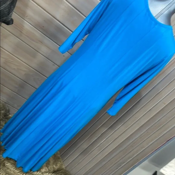 Blue A-Line Casual Dress with 3/4 Sleeves - Picture 5 of 6